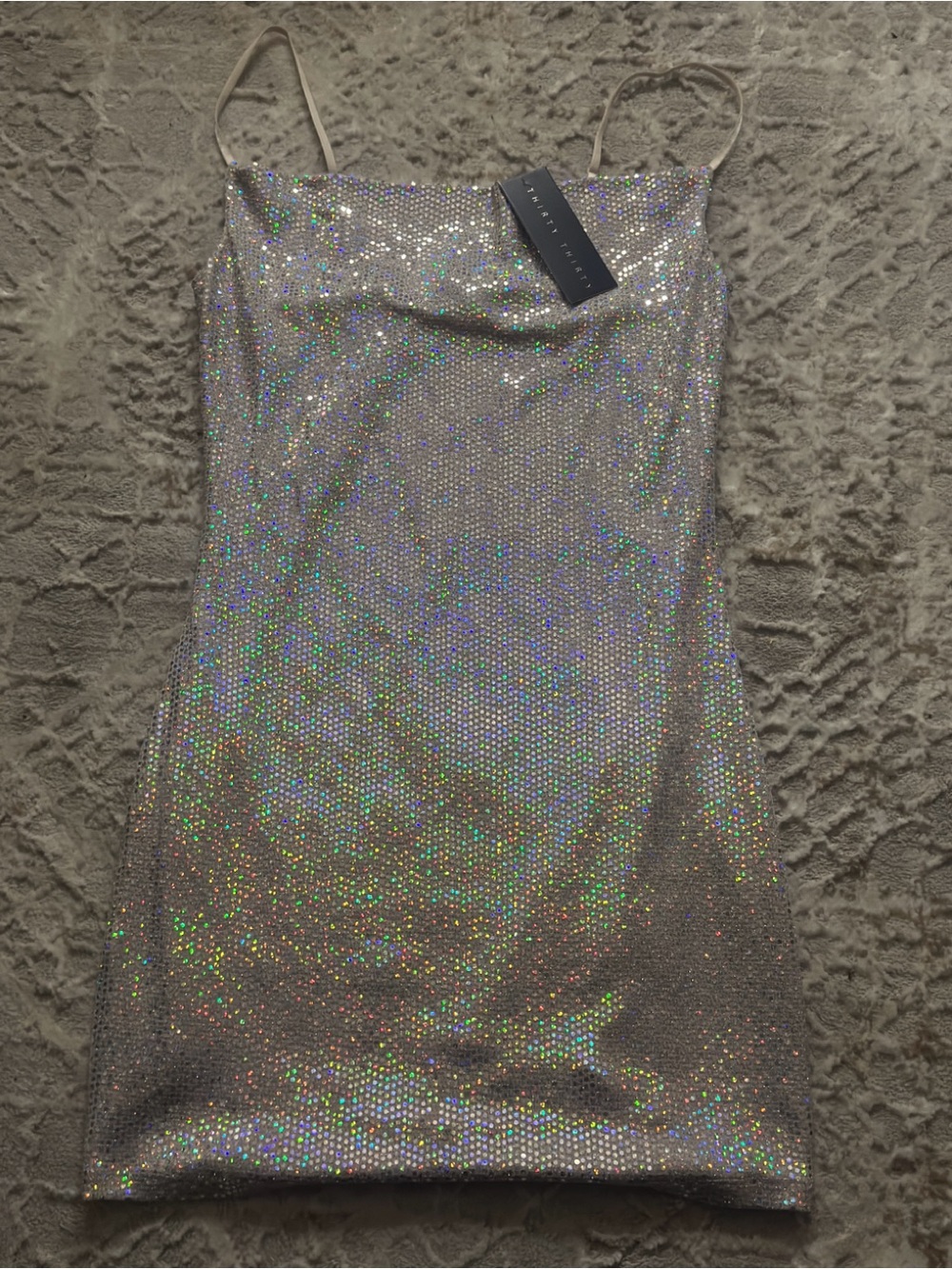 Silver Holographic Slip Dress with Spaghetti Straps